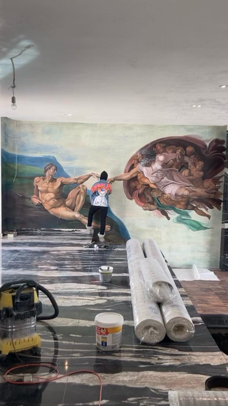 Mural painting in ** hotel in Marrakech Palais Roinsard.