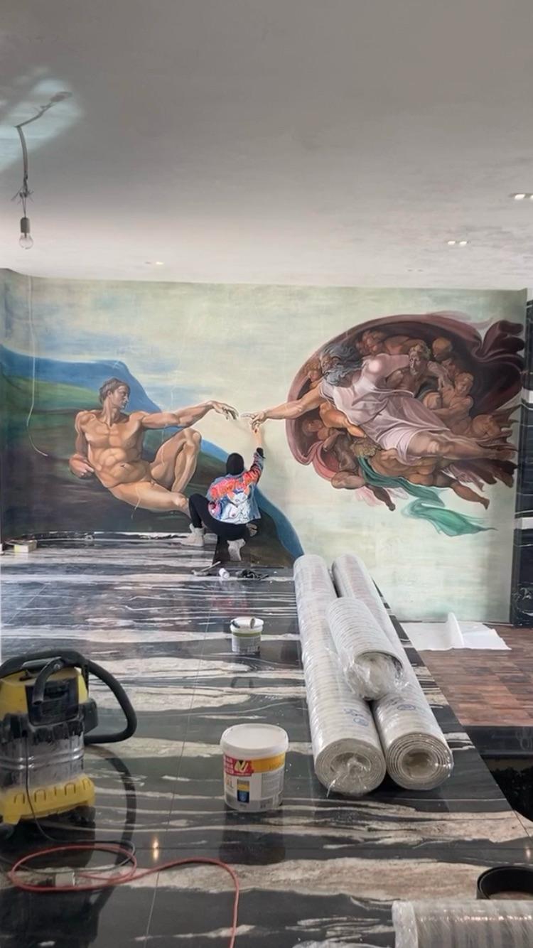 Mural painting in ** hotel in Marrakech Palais Roinsard.