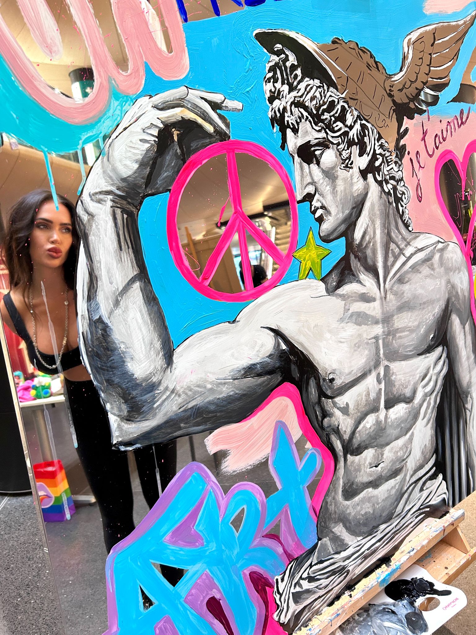 Live painting performance on Flexmirror (acrylic painting). Geneva