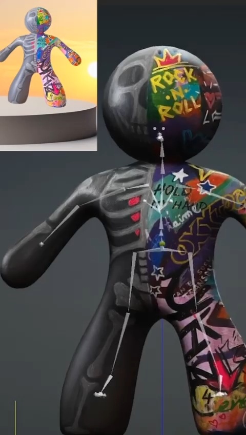 Sculptures Ni-Zu ( My sculptural series, Ni-Žu, features stylized human figures joined by hidden magnets in their hands — a symbol of biomagnetic connection and the invisible energy that links us all. One half is neutral grey — calm and balanced — the other, a vivid graffiti expression of love, peace, family, and respect.)