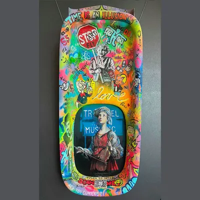 I'm painting over the original windows with panels from the airplane, this artpiece was created for Dj Snake
